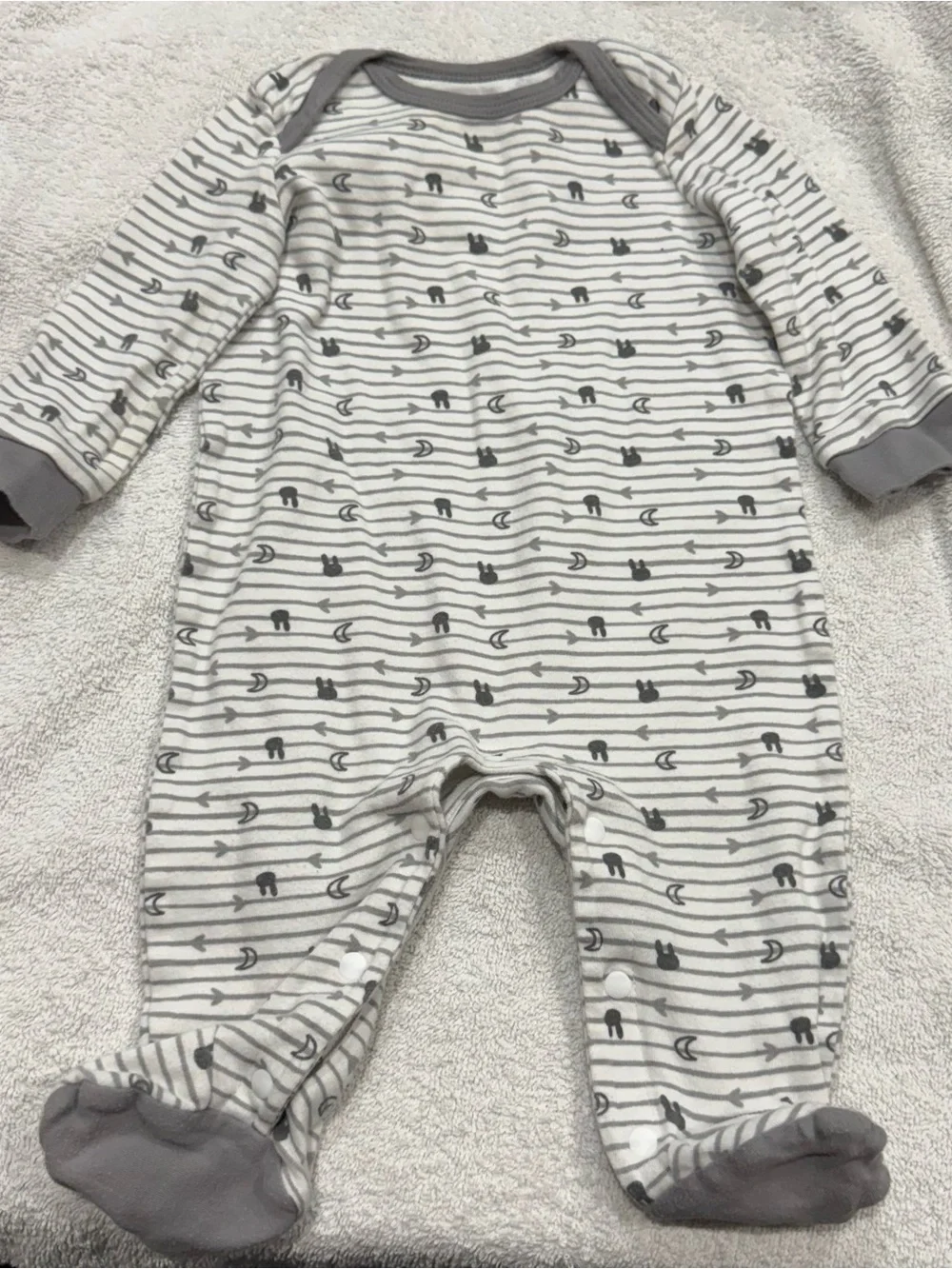 Lamaze Gray & White Striped Footed One-Piece Footie Pajamas 6 months